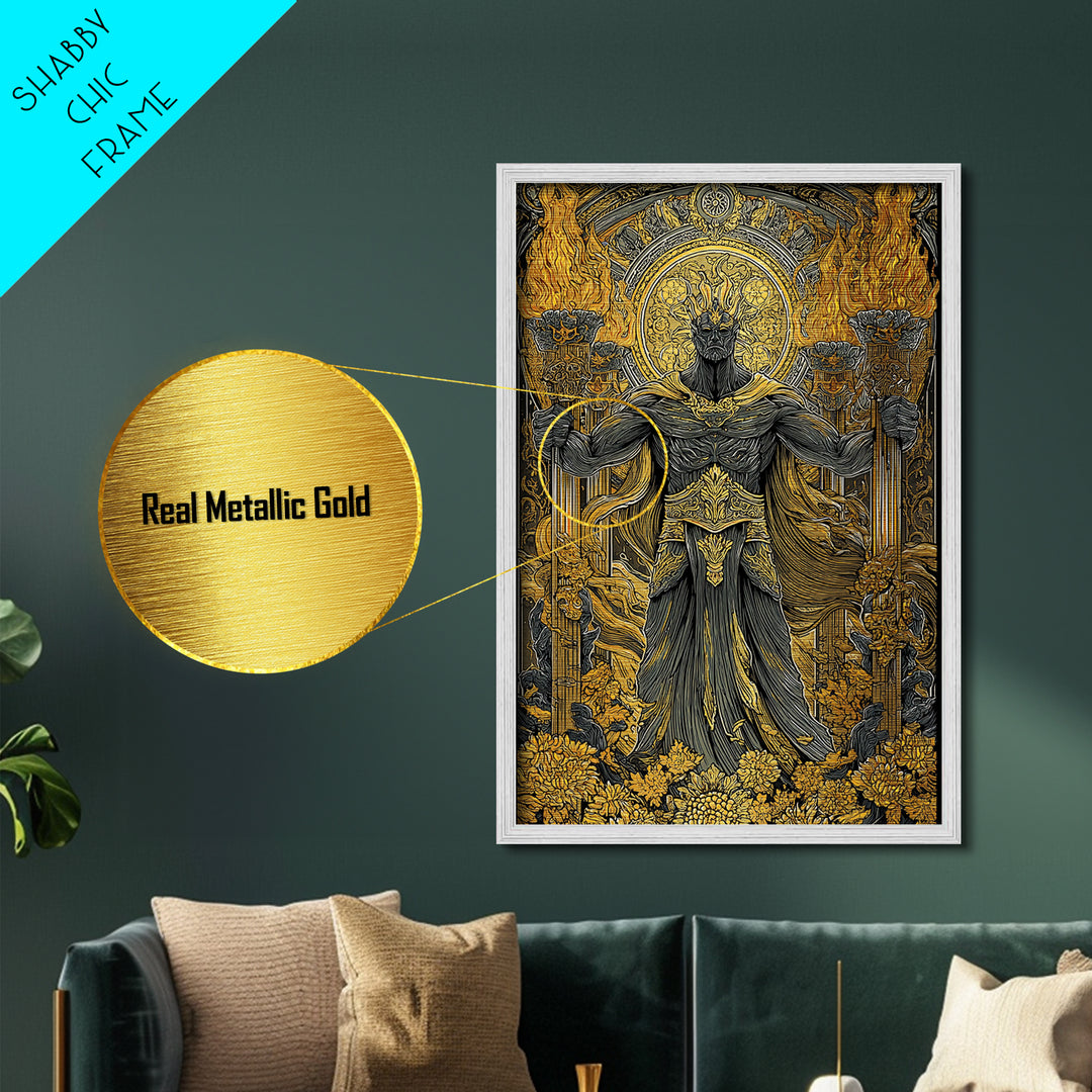 Hades Underworld Metallic Gold Metal Print, Greek God Of The Dead Wall Art, Dark Mythology Decor With Real Wood Frame