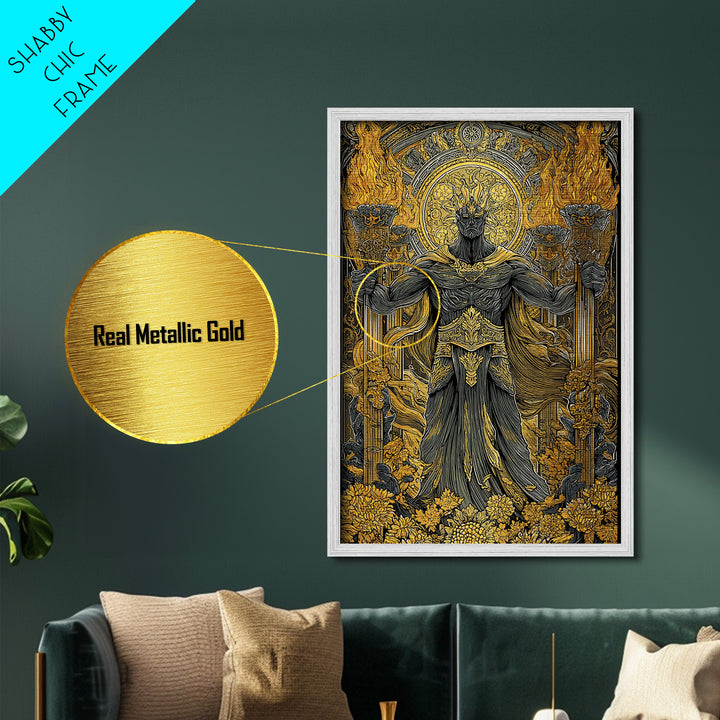 Hades Underworld Metallic Gold Metal Print, Greek God Of The Dead Wall Art, Dark Mythology Decor With Real Wood Frame