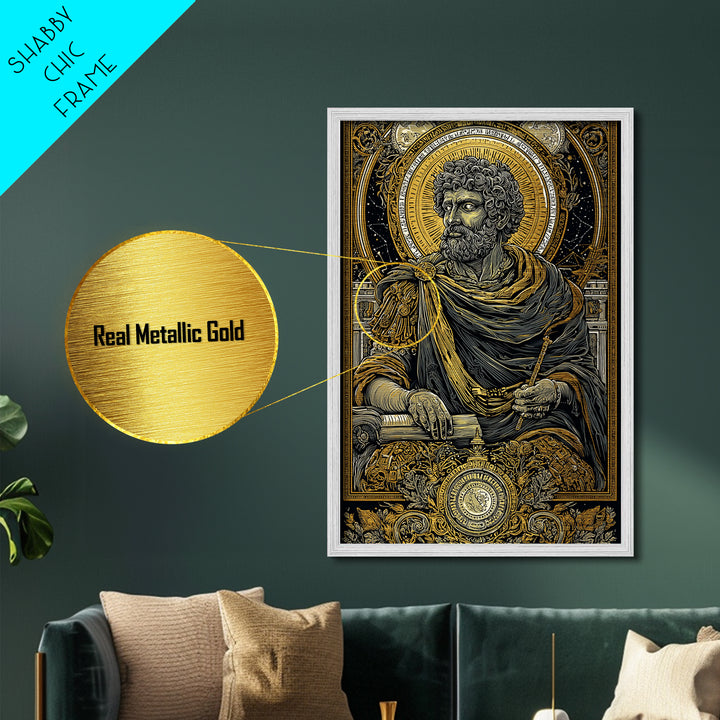 Roman Emperor Study Metallic Gold Metal Print, Classical Greek God Art, Luxurious Mythology Wall Decor, Real Wood Frame