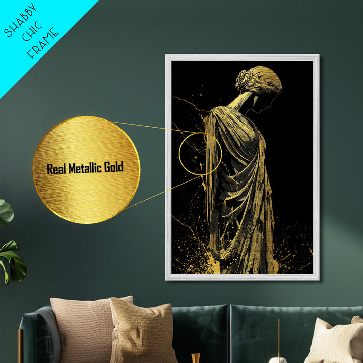 Grecian Muse Silhouette Metallic Gold Metal Print, Elegant Greek Goddess Art, Minimalist Luxury Wall Decor, Real Wood Frame