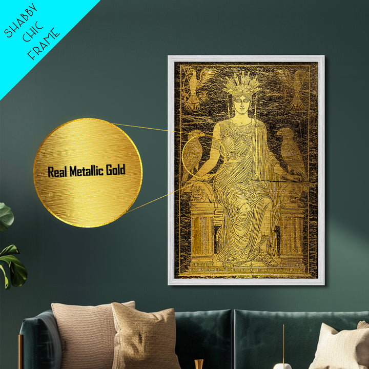 Ancient Goddess Hera Mosaic Metallic Gold Metal Print, Mythology Inspired Art, Regal Home Decor, Wood Framed Wall Art