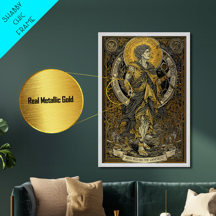 Hera Goddess On Throne With Sun Halo, Mythology Metallic Gold Metal Print, Regal Greek Goddess Art, Real Wood Frame