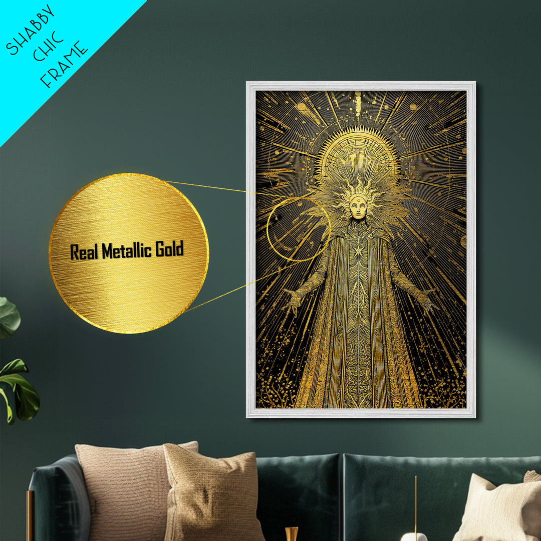 Queen Hera With Crown And Lions, Regal Mythology Goddess, Metallic Gold Metal Print, Greek Art Wall Decor, Real Wood Frame