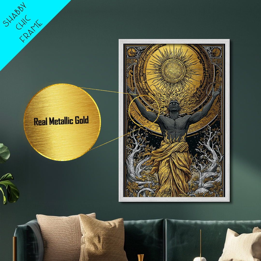 Hermes Greek God In Flight, Mythology Messenger Art, Metallic Gold Metal Print, Ancient Greek Decor, Real Wood Frame