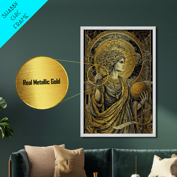 Hermes God Of Travel And Speed, Greek Mythology Art, Metallic Gold Metal Print, Ancient Messenger Decor, Real Wood Frame