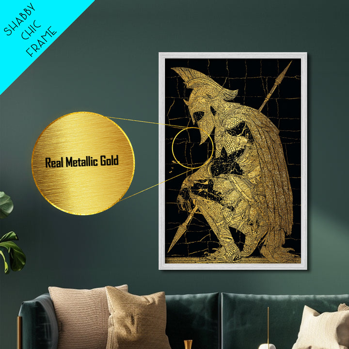 Snake Goddess Medusa Metallic Gold Metal Print, Mythology Wall Art, Serpent Monster Artwork, Ancient Fantasy Decor Real Wood Frame