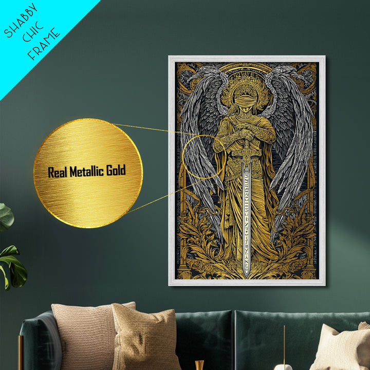 Medusa Gorgon Metallic Gold Metal Print, Ancient Mythology Wall Art, Serpent Goddess Artwork, Legendary Fantasy Decor Real Wood Frame