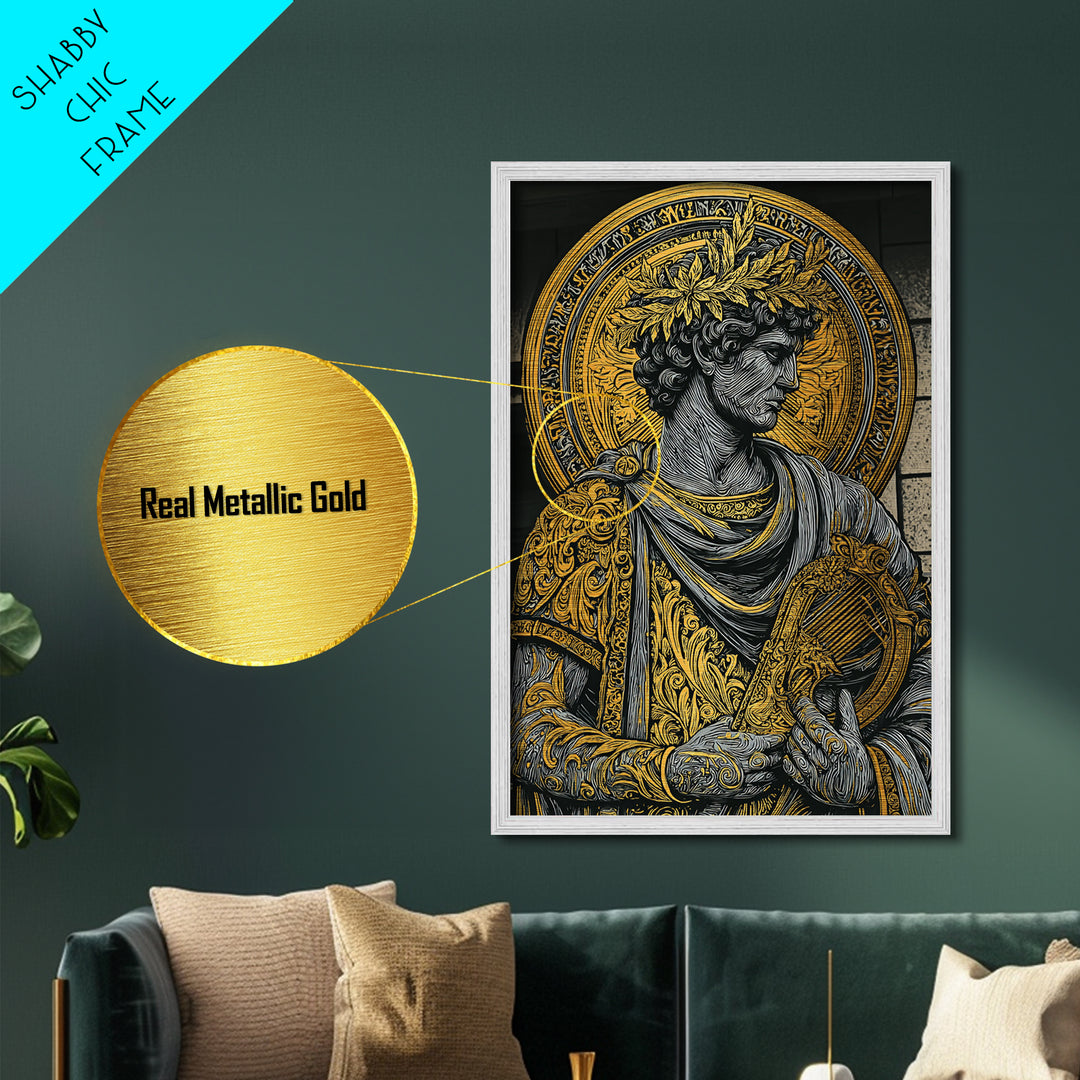 Gorgon Serpent Head Metallic Gold Metal Print, Medusa Mythology Art, Ancient Creature Wall Decor, Legendary Fantasy Artwork Frame