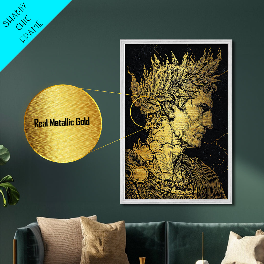 Mythical Goddess Metallic Gold Metal Print, Ancient Fantasy Wall Art, Mystical Woman With Symbols, Mythology Inspired Real Wood Frame