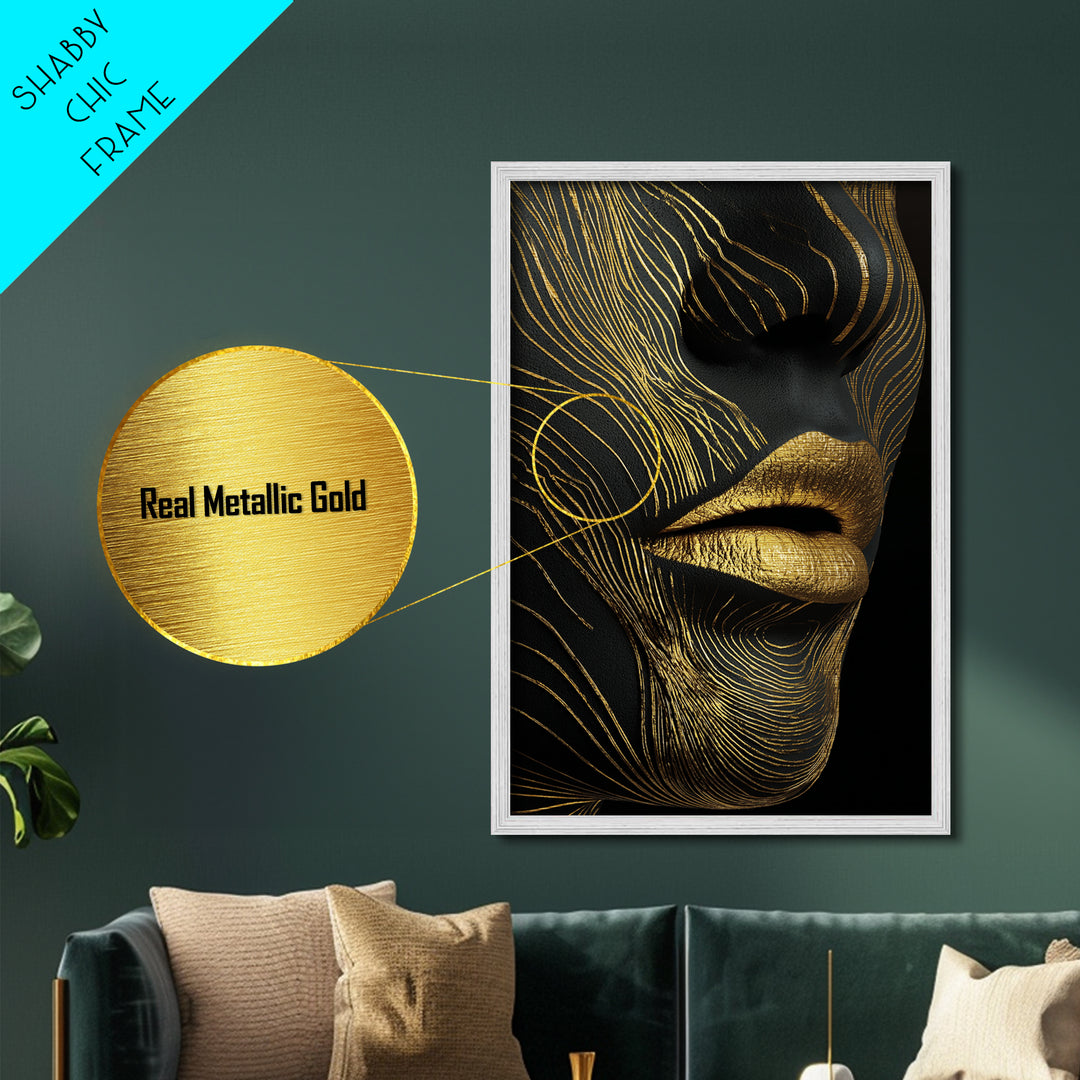 Ancient Marble God Sculpture, Cracked Stone Design, Metallic Gold Art, Mythology Wall Decor, Real Wood Frame, Regal Classic Print
