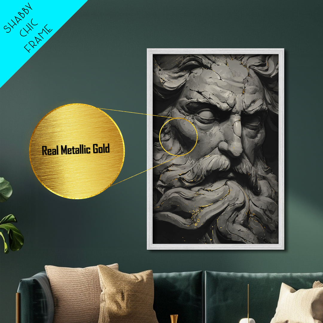 Odin On Throne With Ravens And Wolves, Norse Mythology Decor, Metallic Gold Art, Viking God Print, Real Wood Frame, Nordic Legend