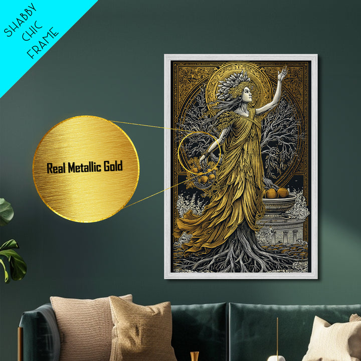 Persephone Metallic Gold Metal Print, Goddess Of Spring And Underworld Art, Mythology Wall Decor, Real Wood Framed Artwork