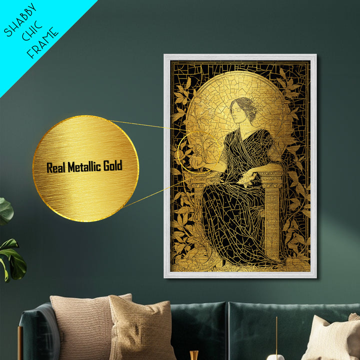 Persephone Mosaic Style Metallic Gold Metal Print, Mythology Wall Art, Goddess Decor, Elegant Greek Inspired Real Wood Frame