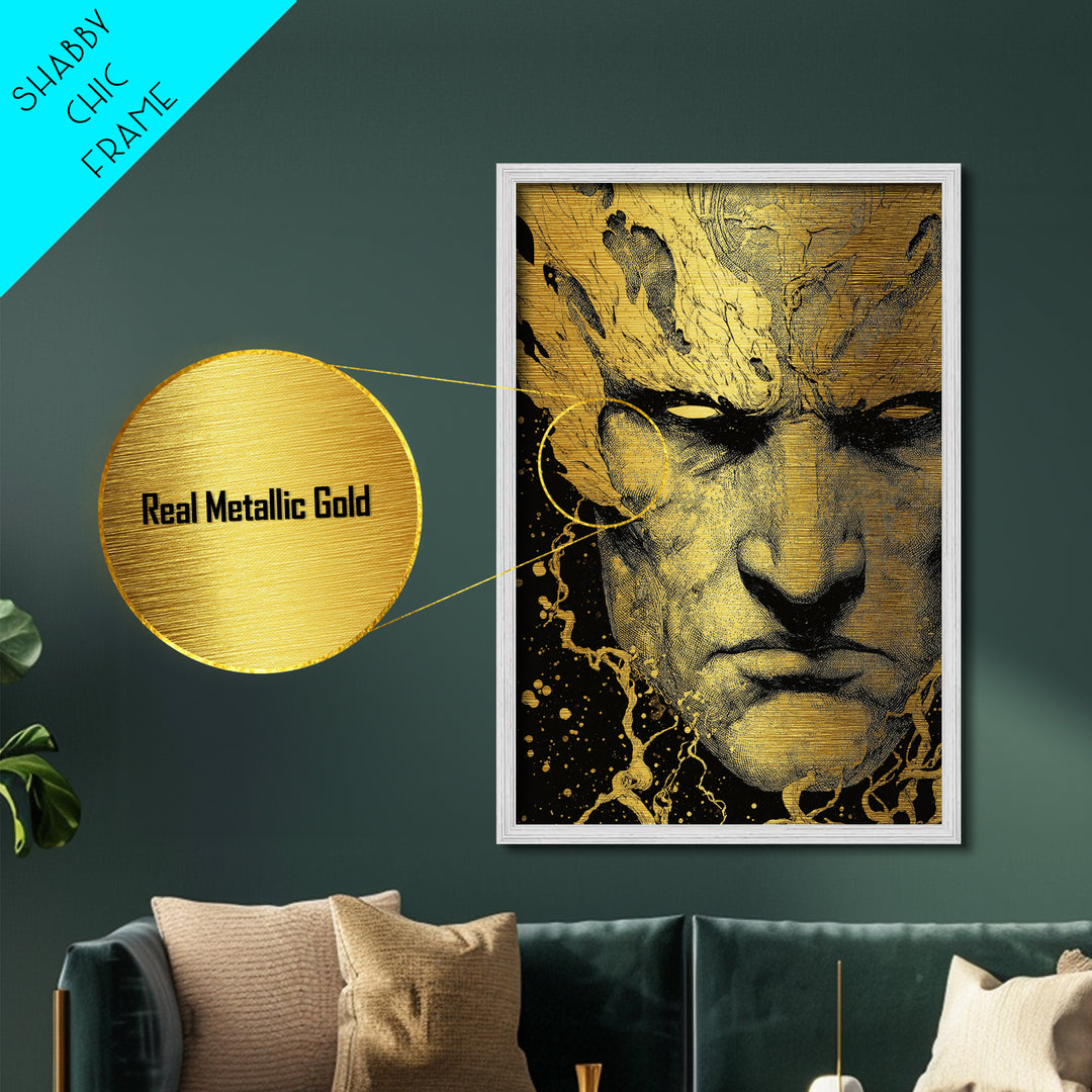 Prometheus Mythological Titan Metallic Gold Metal Print, Fire Bringer Greek Myth Metallic Gold Art, Real Wood Frame Ancient Legend Decor