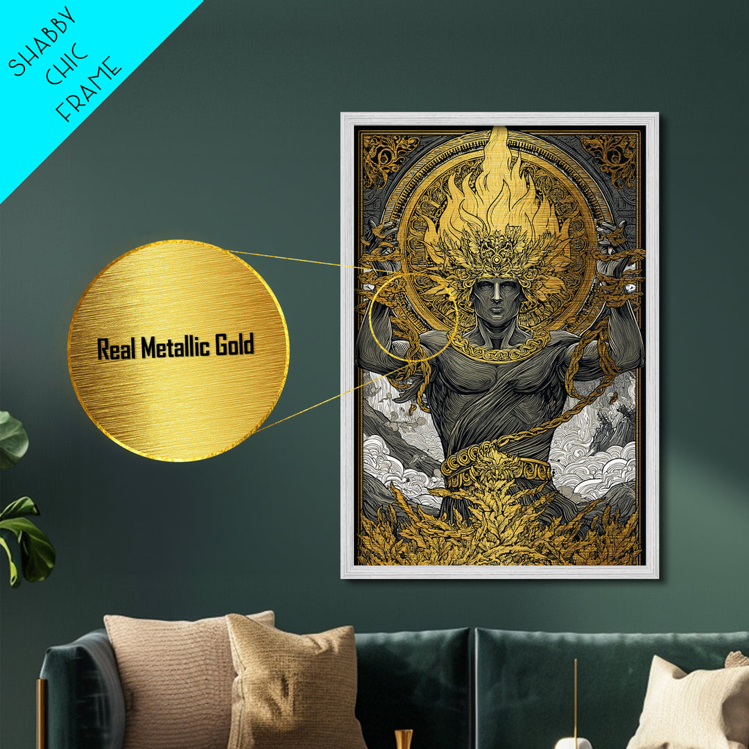 Prometheus Metallic Gold Metal Print, Mythology Wall Art, Real Wood Frame, Luxury Metal Artwork, Ancient Greek Decor
