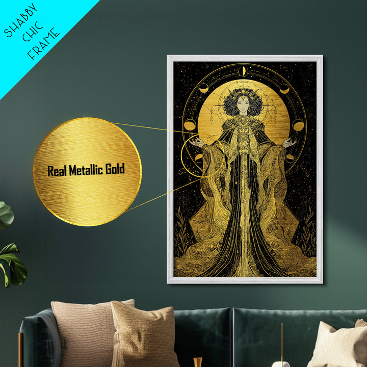 Hecate Metallic Gold Metal Print, Goddess Of Magic Art, Real Wood Frame, Mythology Wall Decor, Ancient Luxury Artwork