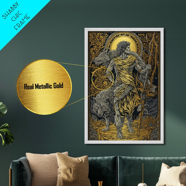 Romulus Metallic Gold Metal Print, Roman Mythology Art, Real Wood Frame, Warrior Wall Decor, Luxury Metal Artwork