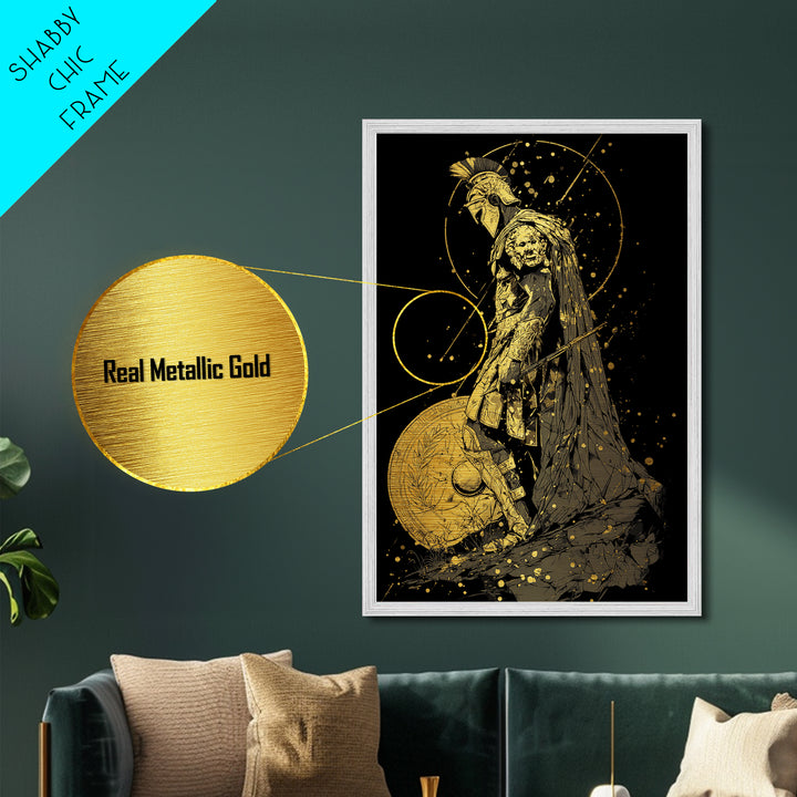 Mars Warrior Metallic Gold Metal Print, Roman God Art, Real Wood Frame, Ancient Battle Decor, Mythology Metal Artwork