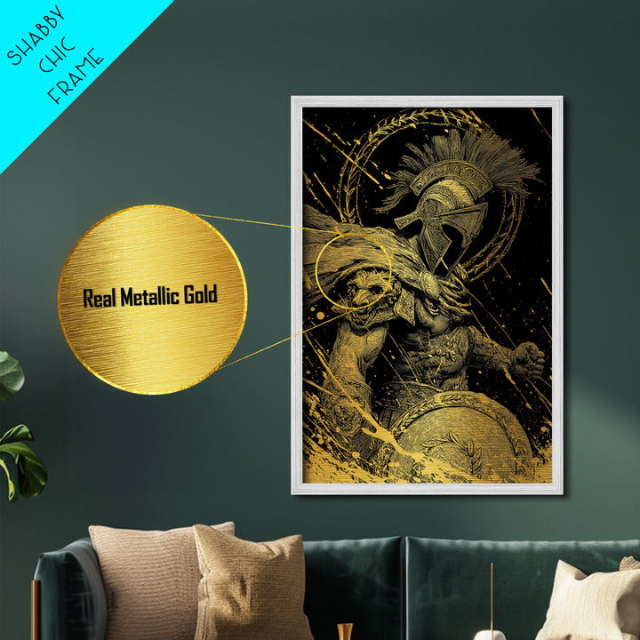 Ares Metallic Gold Metal Print, Greek God Of War Art, Real Wood Frame, Warrior Decor, Mythology Luxury Metal Artwork