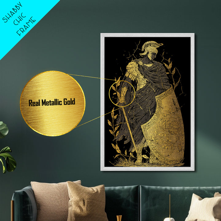 Chariot Goddess Metallic Gold Metal Print, Ancient Mythology Art, Real Wood Frame, Celestial Wall Decor, Luxury Artwork