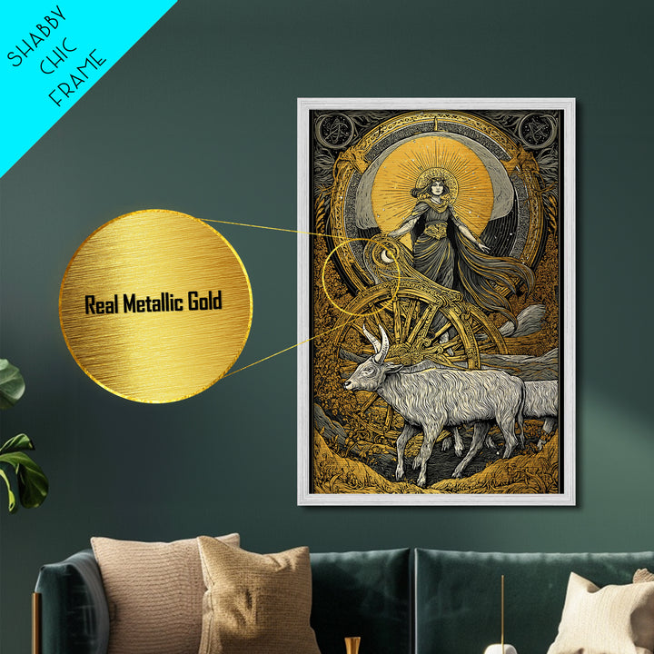 Rhea Metallic Gold Metal Print, Titaness Mother Goddess Art, Real Wood Frame, Ancient Greek Decor, Mythology Artwork