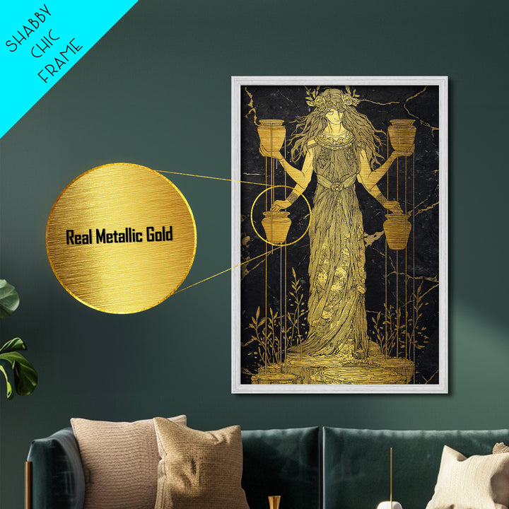 Divine Water Bearer Metallic Gold Metal Print, Celestial Mythology Art, Astrology Wall Decor, Real Wood Frame, Elegant Gift