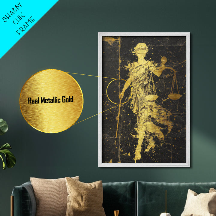 Hooded Death Metallic Gold Metal Print, Gothic Skeleton Artwork, Mythology Inspired Grim Reaper Wall Art, Real Wood Frame Decor