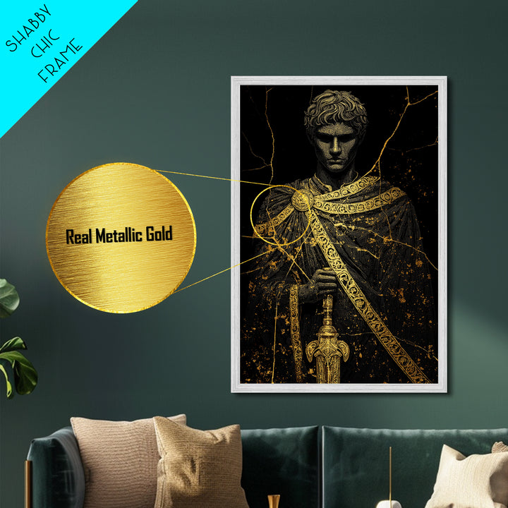 Gladiator Metallic Gold Metal Print, Roman Warrior Wall Art, Ancient History Artwork, Mythology Inspired Home Decor, Real Wood Frame