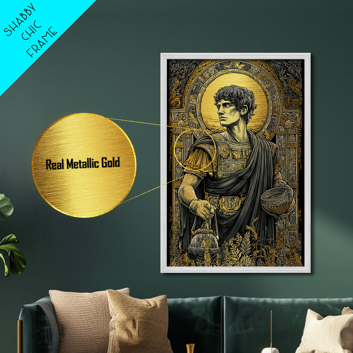 Imperial Roman Metallic Gold Metal Print, Regal Warrior Wall Art, Historical Luxury Decor, Ancient Hero Artwork, Real Wood Frame