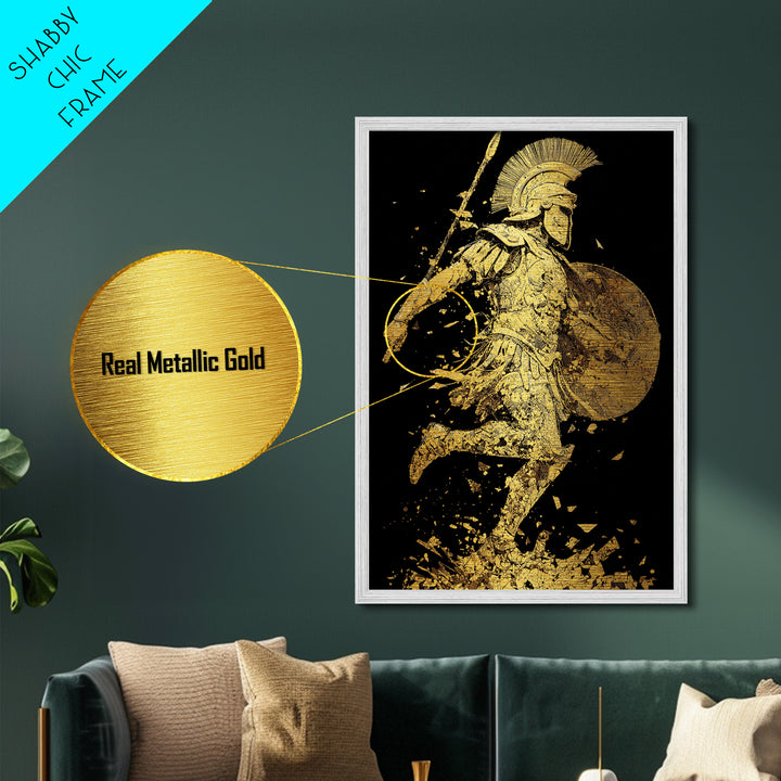Shattered Roman Soldier, Metallic Gold Metal Print, Mythology Inspired Warrior Wall Art, Real Wood Framed Print