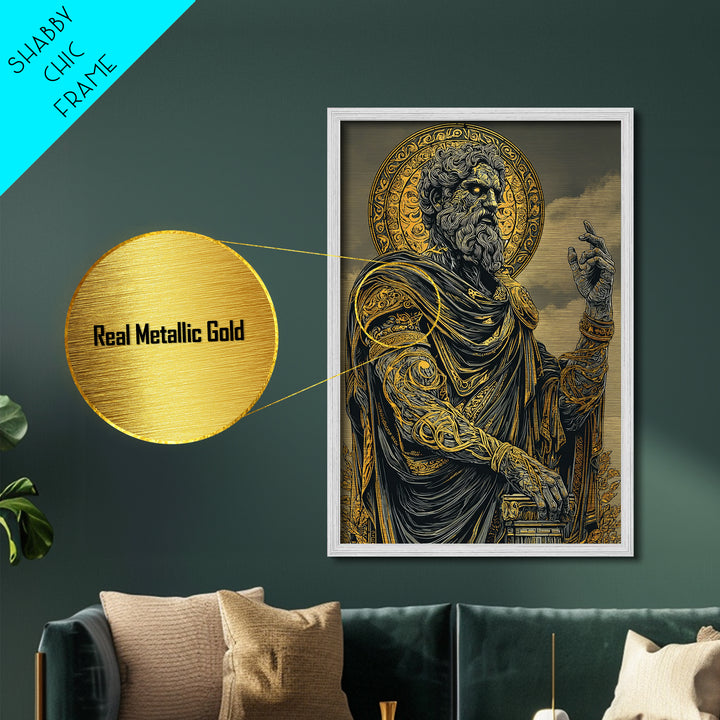 Olympian Deity Metallic Gold Art, Ancient Mythology Wall Print, Power And Strength Decor, Luxury Metal Artwork, Real Wood Frame