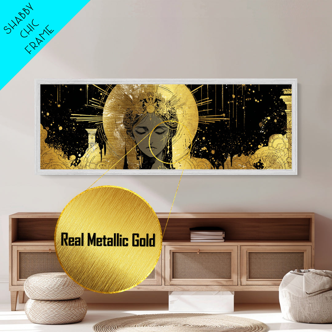 Hera Divine Metallic Gold Metal Print, Greek Goddess Wall Art, Mythological Woman Portrait, Real Wood Frame, Elegant Home Decor