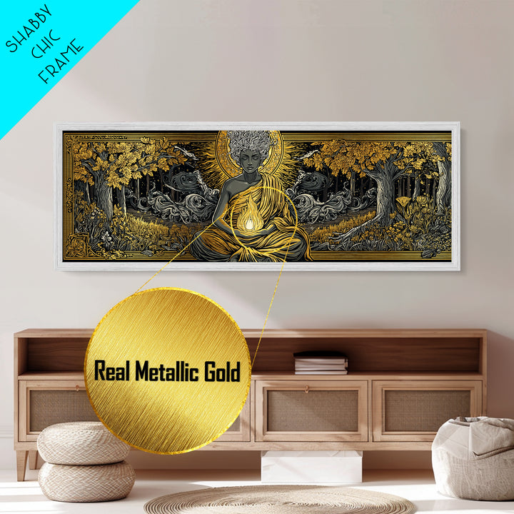 Hestia Metallic Gold Metal Print, Greek Goddess Of Hearth And Fire, Mythology Wall Art, Real Wood Frame, Unique Luxury Home Decor