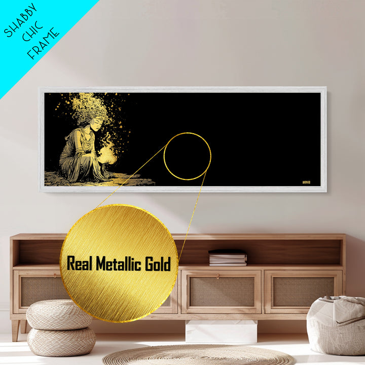 Hestia Goddess Metallic Gold Art, Mythological Woman Wall Print, Greek Deity Of Home And Flame, Real Wood Frame, Collectible Decor