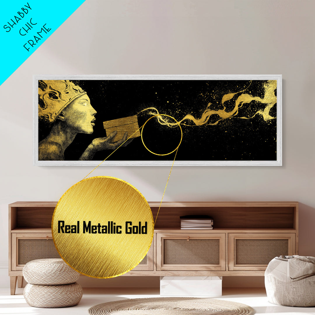 Pandora’s Gift Metallic Gold Metal Print, Mythology Wall Art, Real Wood Framed Print, Luxury Goddess Artwork, Home Decor