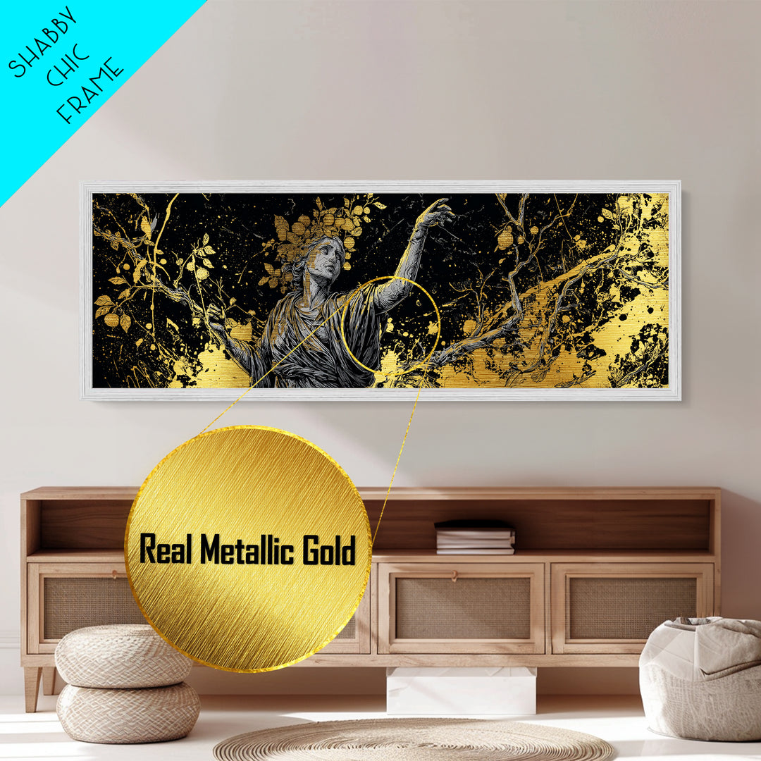 Persephone Harvest Metallic Gold Metal Print, Goddess Wall Art, Real Wood Frame, Mythology Artwork For Home Or Office