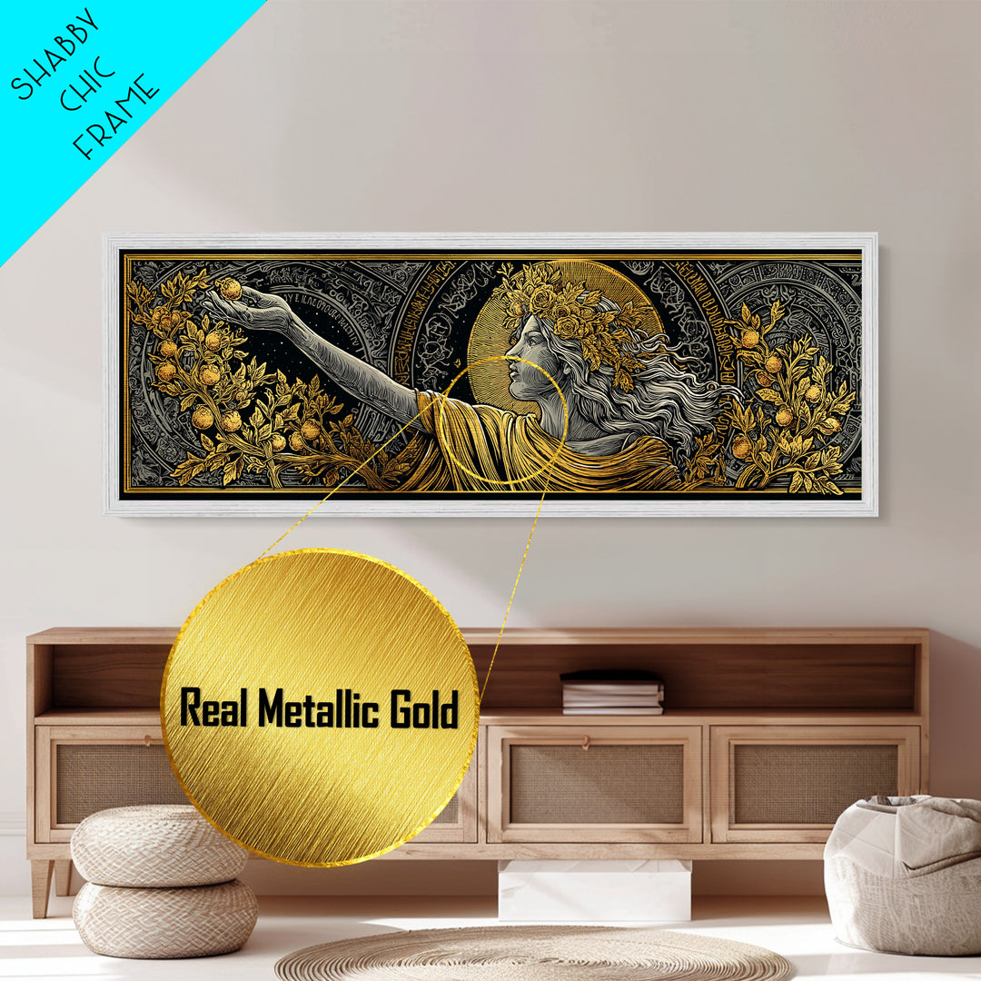 Persephone Crown Metallic Gold Metal Print, Mythology Goddess Wall Art, Real Wood Frame, Luxury Decorative Artwork