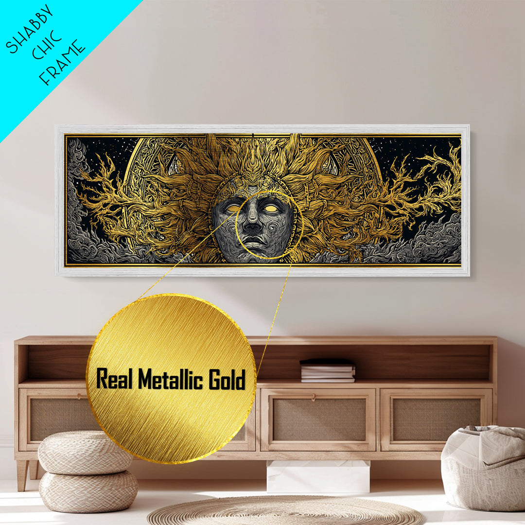 Prometheus God Metallic Gold Art, Mythology Inspired Wall Print, Real Wood Frame Metal Print, Regal Decor Statement Piece