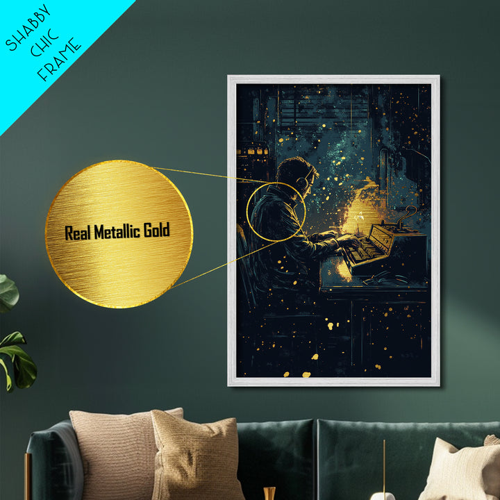 Haunted Musician Metallic Gold Art | Spooky Candlelight Halloween Wall Decor | Metal Art with Real Wood Frame