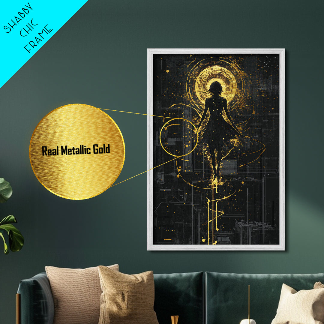 Witchy Spirit Ascension Metallic Gold Art, Haunted Halloween Spooky Season Metal Art, Ethereal Gothic Print in Real Wood Frame