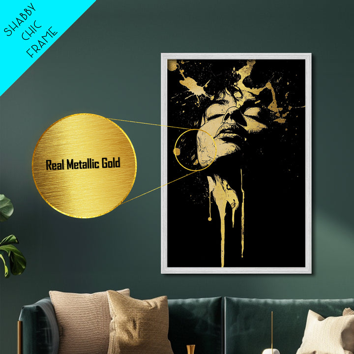 Ethereal Spirit Metallic Gold Art, Haunted Spooky Season Wall Print, Creepy Metal Art with Natural Wood Frame