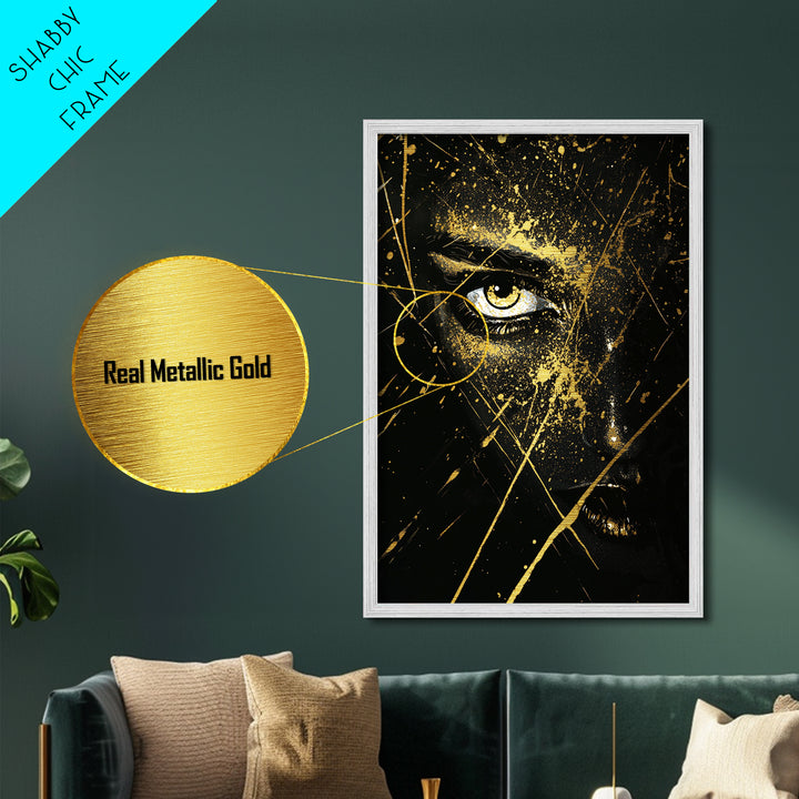 Mystical Gaze Metallic Gold Art | Gothic Halloween Metal Art Portrait | Witchy Spooky Season Wall Art Framed in Real Wood