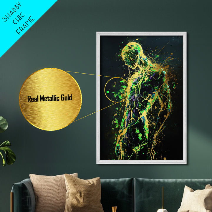 Haunted Silhouette Metallic Gold Art, Gothic Metal Art Wall Décor with Real Wood Frame, Spooky Halloween Home Accent