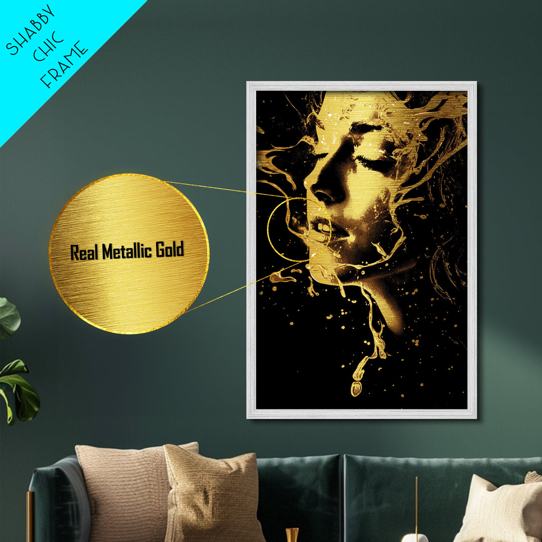 Witchy Woman Portrait Metal Art, Metallic Gold Art in Natural Wood Frame, Creepy Halloween Wall Hanging Gothic Décor