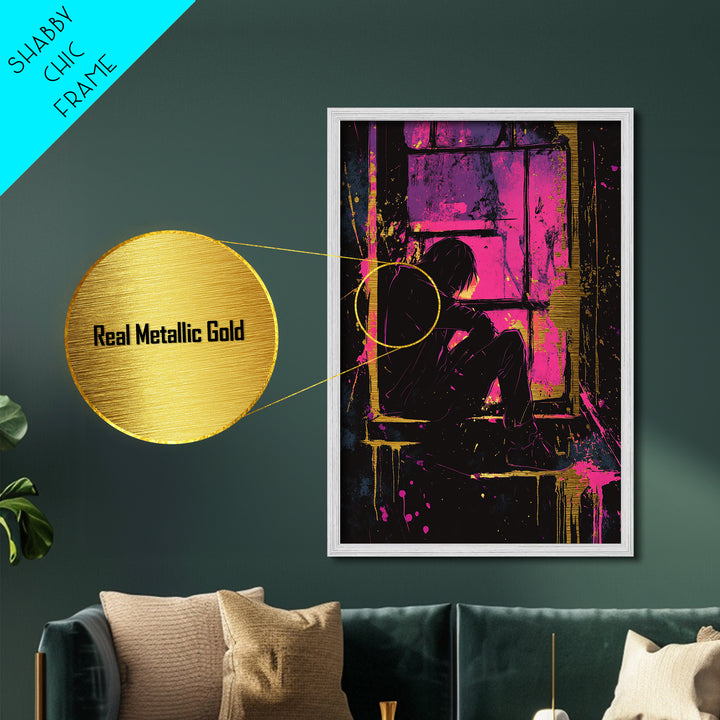 Haunted Window Silhouette, Spooky Season Metallic Gold Art, Vibrant Gothic Metal Art In Wooden Frame For Halloween Décor