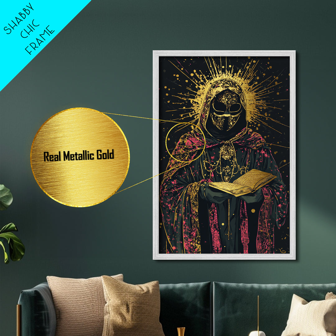 Halloween Gothic Saint Metallic Gold Art Metal Art Spooky Occult Wall Art Framed In Real Wood Haunted Witchy Season Painting