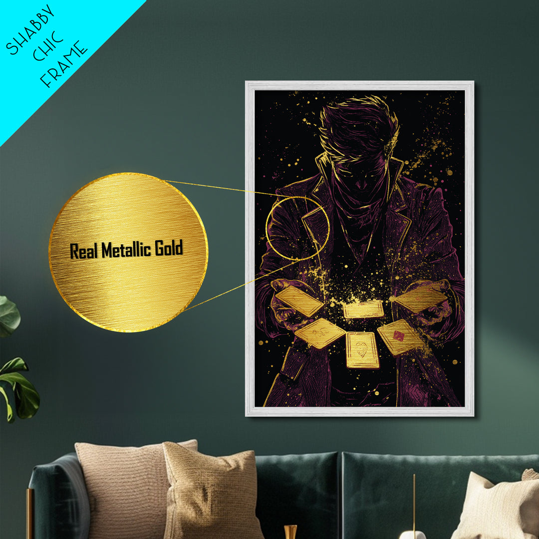 Occult Tarot Reader Metallic Gold Art Metal Art Halloween Wall Decor Spooky Witchy Divination Framed In Real Wood Painting