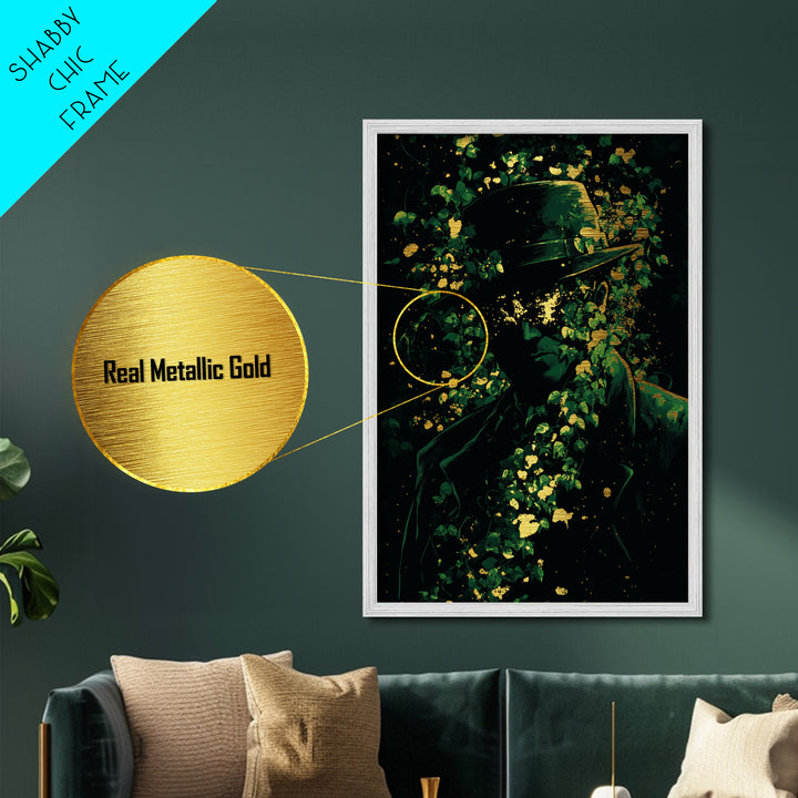 Mystical Haunted Garden Metallic Gold Art Metal Art | Spooky Halloween Wall Print in Real Wood Framed Design Gothic Horror Decor