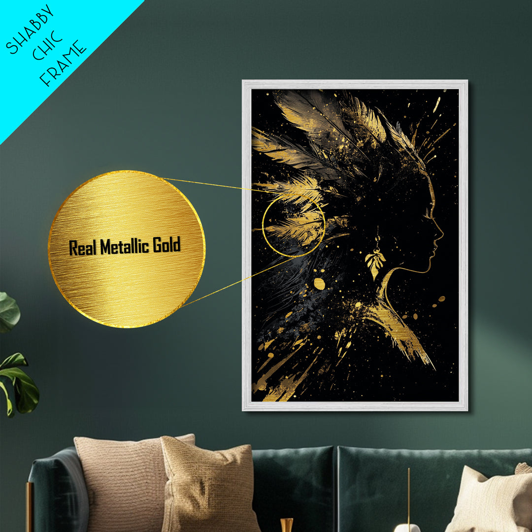 Haunted Path with Witch and Bats Metallic Gold Art | Gothic Halloween Metal Art in Real Wood Frame for Spooky and Haunted Wall Decor