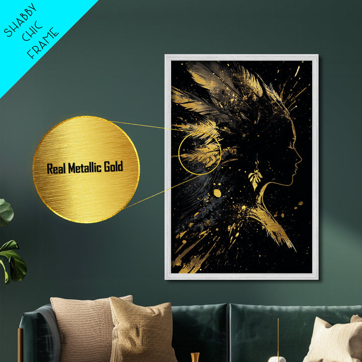 Haunted Path with Witch and Bats Metallic Gold Art | Gothic Halloween Metal Art in Real Wood Frame for Spooky and Haunted Wall Decor